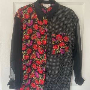 Vintage silk/mesh patterned button- down